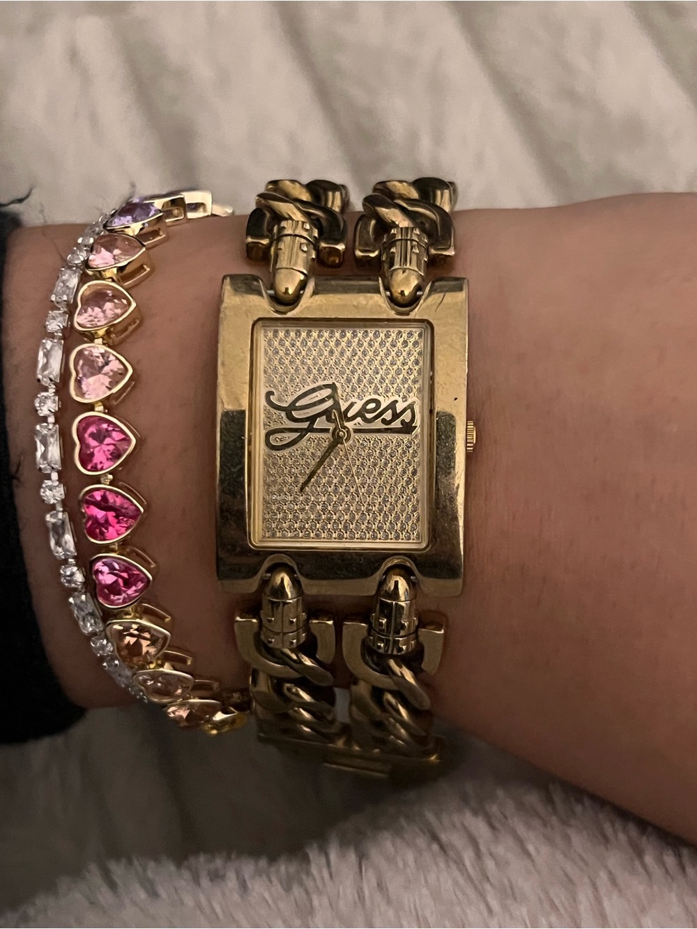 Guess Gold Tone Chain Link Bracelet Watch